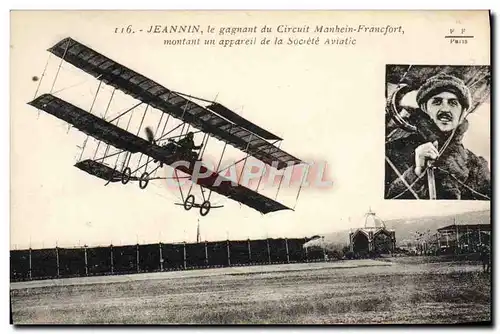 Cartes postales Avion Aviation Jeannin le gagnant du circuit Manhein Francfort montant un appareil de la societe