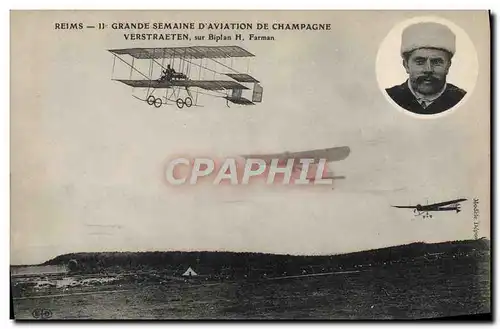 Cartes postales Avion Aviation Reims 2eme Grande semaine d&#39aviation de Champagne Vestraeten Biplan Farman