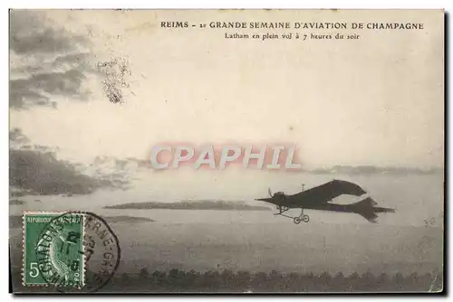 Cartes postales Avion Aviation Reims 2eme Grande semaine d&#39aviation de Champagne Latham en plein vol a 7 heur