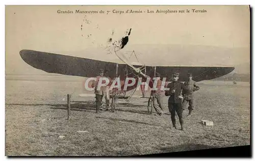 Cartes postales Avion Aviation Grandes manoeuvres du 7eme corps d&#39armee Les aeroplanes sur le terrain