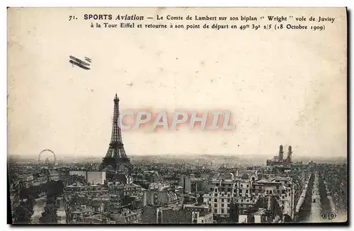 Ansichtskarte AK Avion Aviation Le comte de Lambert sur son biplan Wright vole de Juvisy a la Tour Eiffel