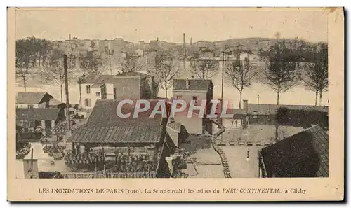 Ansichtskarte AK Automobile Inondations de Paris 1910 La Seine envahit les usines du Pneu Continental a Clichy