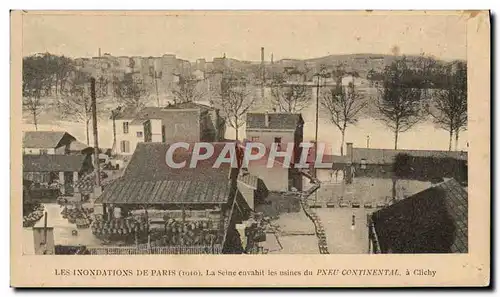 Cartes postales Automobile Inondations de Paris 1910 La Seine envahit les usines du Pneu Continental a Clichy
