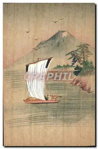 Cartes postales en bois Japon Nippon Bateau (peint a la main)