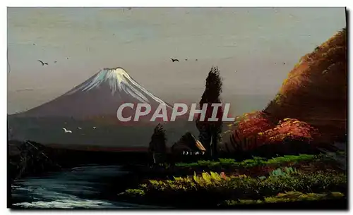 Ansichtskarte AK Japon Nippon Volcan (peint a la main)