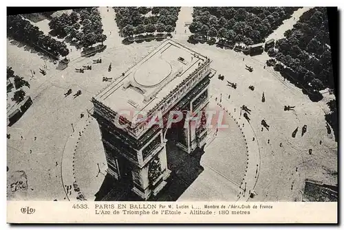 Cartes postales Aviation Zeppelin Dirigeable Paris en ballon Arc de triomphe de l&#39etoile
