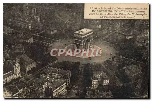 Cartes postales Aviation Zeppelin Dirigeable Eclaireur Conte Panorama vers le quartier de l&#39Arc de Triomphe d