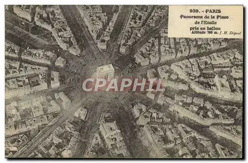 Cartes postales Aviation Zeppelin Dirigeable Panorama de la place de l&#39Etoile pris en ballon