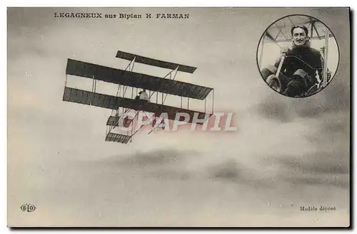 Cartes postales Aviation Legagneux sur biplan Farman