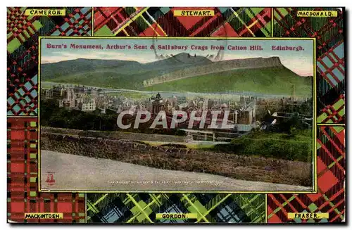 Cartes postales Burn&#39s monument Arthur&#39s seat & Saslisbury Crags from Carlton Hill Edinburgh