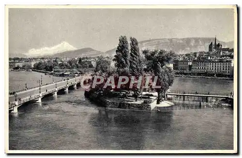 Cartes postales Geneve Ile J J Rousseau Et Le Mont Blanc