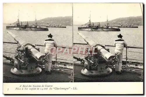 Ansichtskarte AK Bateau A bord des navires de guerre Piece a tir rapide de 14 cent du Charlemagne