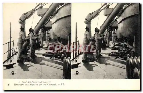 Cartes postales Bateau A bord des navires de guerre Timoniers aux signaux sur un cuirasse