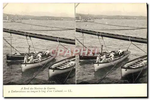 Cartes postales Bateau A bord des navires de guerre Embarcations au tanpon le long d'un cuirasse