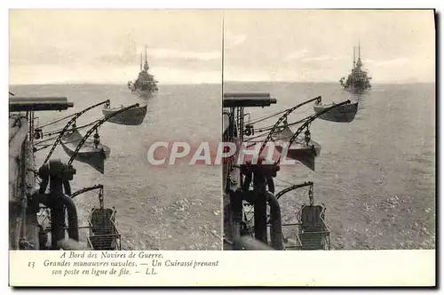 Ansichtskarte AK Bateau A bord des navires de guerre Grandes manoeuvres navales Un cuirasse prenant son poste en