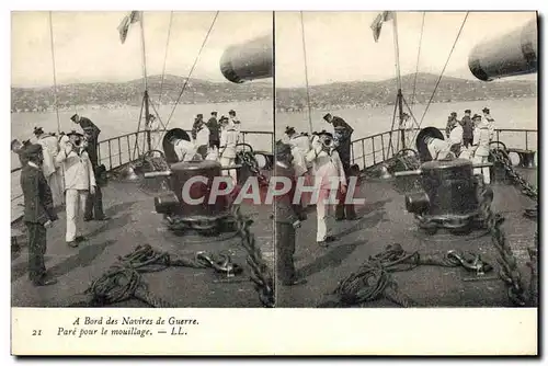 Ansichtskarte AK Bateau A bord des navires de guerre Pare pour le mouillage