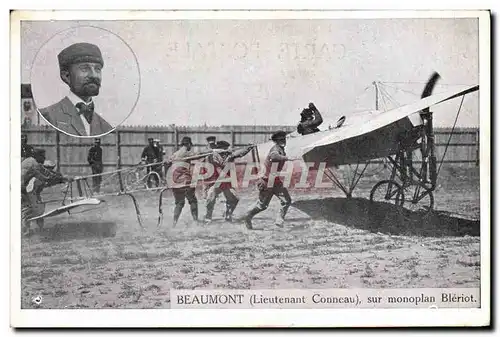 Cartes postales Avion Aviation Beaumont Lieutenant Conneau sur monoplan Bleriot