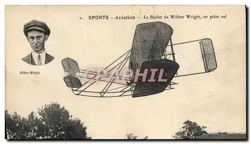 Cartes postales Avion Aviation Biplan de Wilbur Wright en plein vol