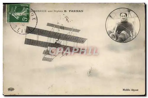 Cartes postales Avion Aviation Legagneux sur biplan H Farman