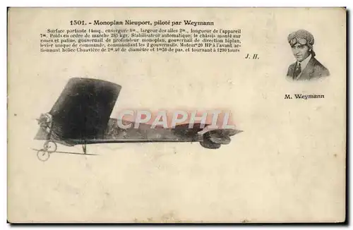 Cartes postales Avion Aviation Monoplan Nieuport pilote par Weymann