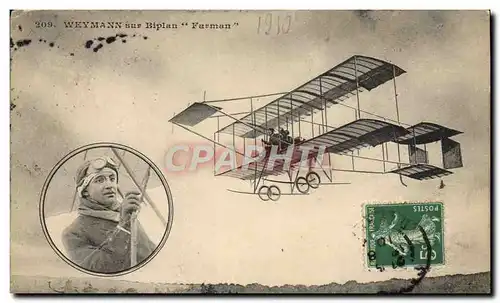 Cartes postales Avion Aviation Weymann sur biplan Farman