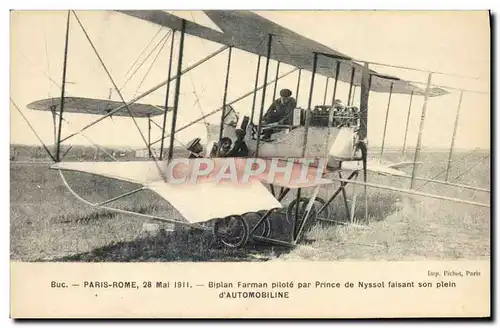 Cartes postales Avion Aviation Paris Rome 28 mai 1911 Biplan Farman pilote par Prince de Nyssol faisant son plei