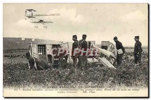 Cartes postales Avion Aviation Armee francaise en manoeuvres Biplan militaire partant en reconnaissance