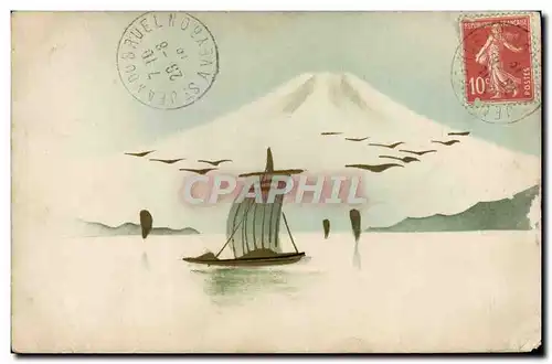 Cartes postales Japon Nippon Volcan Bateau