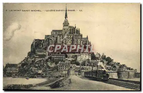 Cartes postales Le Mont St Michel Cote Sud Est et la digue Train
