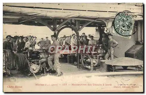 Cartes postales Bateau Manoeuvres des treuils a bord