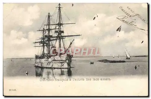 Cartes postales Bateau Cuirasses francais a l'entree des lacs amers