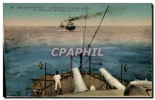 Cartes postales Bateau Arrivee du cuirasse amiral et l'escadre en ligne de file