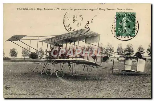 Ansichtskarte AK Avion Aviation L&#39aeroplane de Roger Sommer L&#39aviateur a son poste de vol Appareil Henry Fa