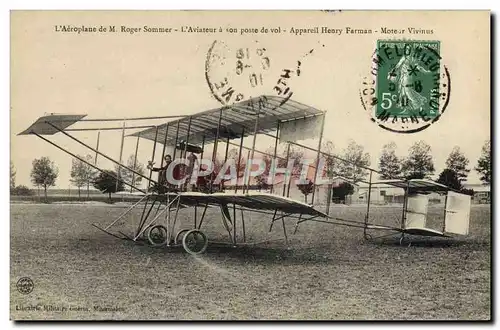 Cartes postales Avion Aviation L&#39aeroplane de Roger Sommer L&#39aviateur a son poste de vol Appareil Henry Fa