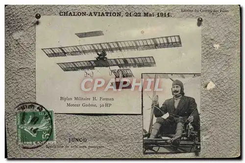 Cartes postales Avion Aviation Chalon Aviation 21 22 mai 1911 Biplan militaire h Farman Moteur Gnome Junod