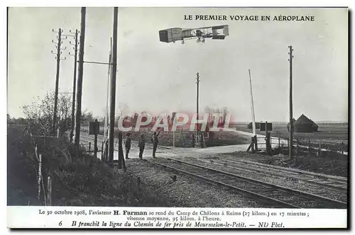 Ansichtskarte AK Avion Aviation Premier voyage en aeroplane H Farman se rend au camp de Chalons a Reims Mourmelon