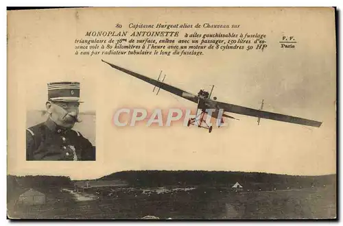 Cartes postales Avion Aviation Capitaine Burgeat alias de Chauveau sur monoplan Antoinette