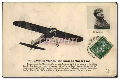 Cartes postales Avion Aviation L&#39aviateur Vedrines sur monoplan Morane Borel