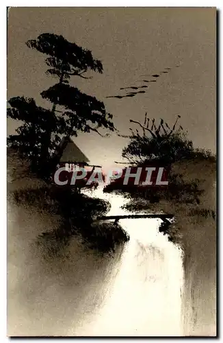 Cartes postales Japon Nippon Arbres Cascade