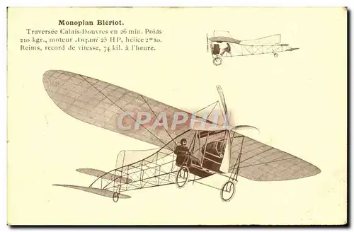 Cartes postales Avion Aviation Monoplan Bleriot Traversee Calais Douvres en 26 mn
