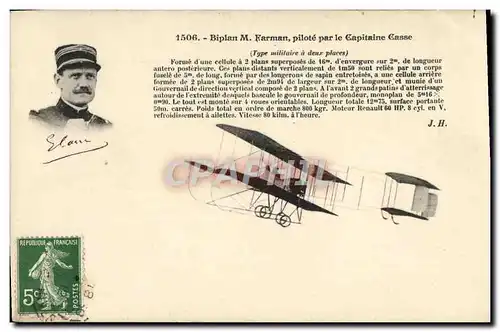 Cartes postales Avion Aviation Biplan Farman pilote par le capitaine Casse