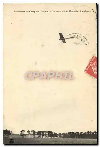 Cartes postales Avion Aviation Aerodrome du camp de Chalons Un beau vol du monoplan Antoinette