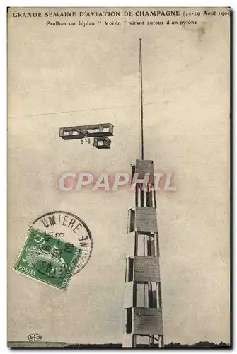 Cartes postales Avion Aviation Grande semaine d&#39aviation de Champagne Paulhan sur biplan Voisin virant autour
