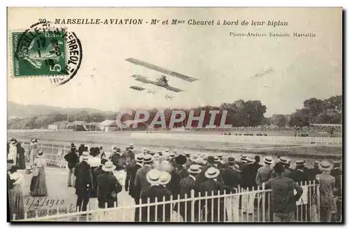 Cartes postales Avion Aviation Marseille Aviation Mr et Mme Cheuret a bord de leur biplan