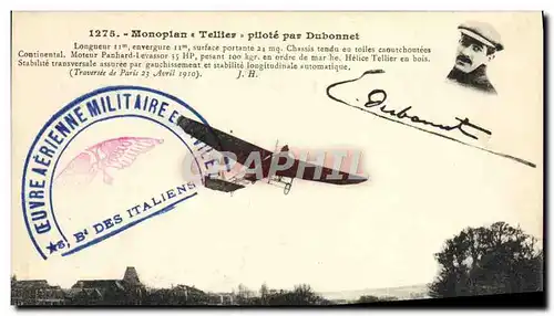 Cartes postales Avion Aviation Monoplan Tellier pilote par Dubonnet