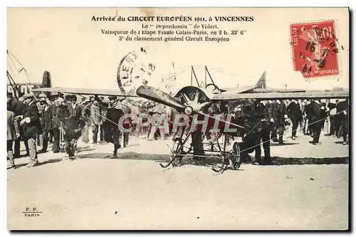 Cartes postales Avion Aviation Arrivee du circuit europeen 1911 a Vincennes Le Deperdussion de Vidat Etape Calai