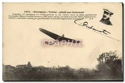 Cartes postales Avion Aviation Monoplan Tellier pilote par Dubonnet