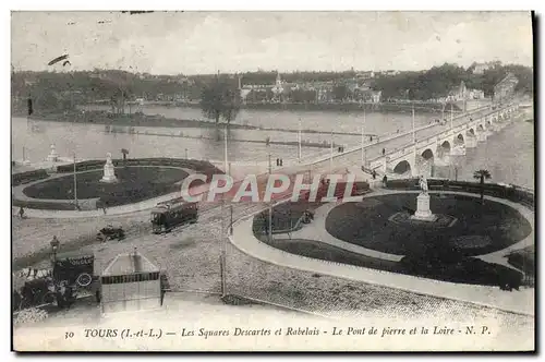 Ansichtskarte AK Tours Les Squares Descartes et Rabelais Le pont de la pierre et la Loire