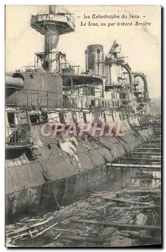 Cartes postales Bateau Guerre Catastrophe du Cuirasse Iena Le Iena vu par tribord Arriere
