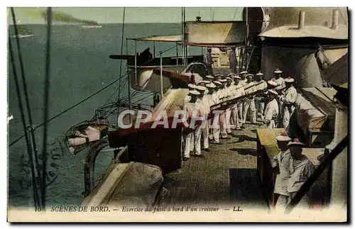 Ansichtskarte AK Bateau Guerre Exercice du fusil a bord d&#39un croiseur